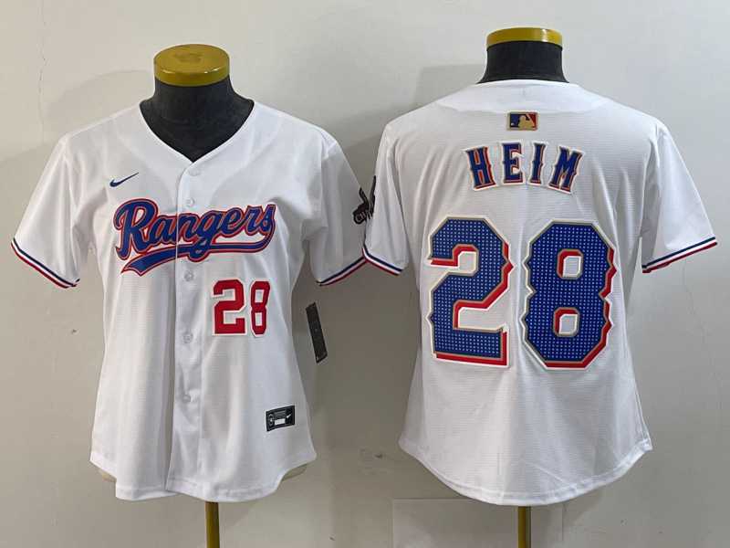 Womens Texas Rangers #28 Jonah Heim Number White 2024 Gold Collection Limited Cool Base Jerseys